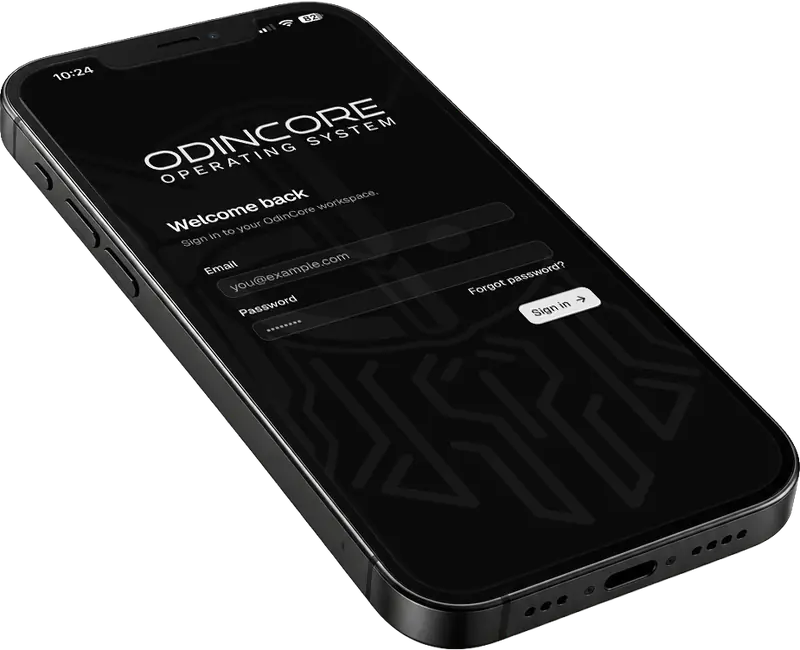OdinCore mobile sign-in screen.