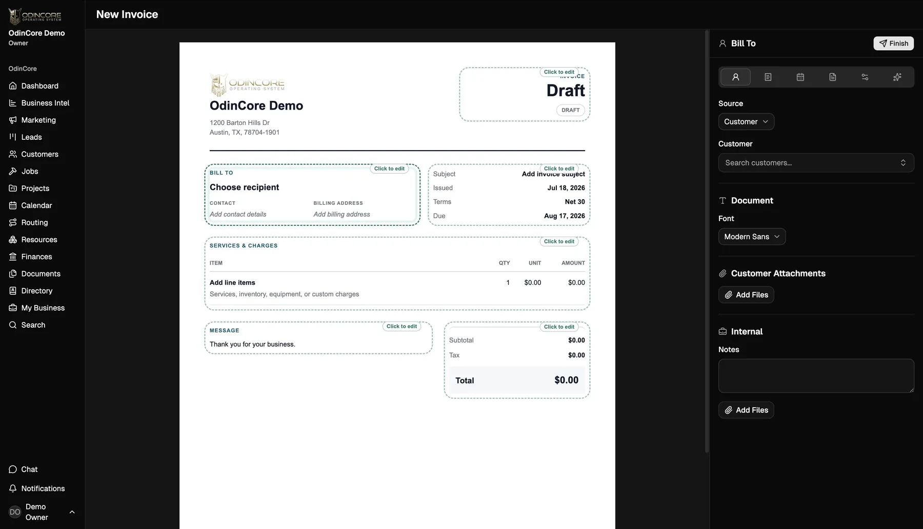 OdinCore interface supporting 